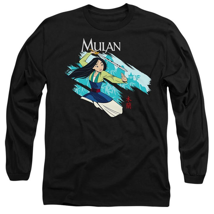 Disney Men' Black Mulan Sword In The Wind Long Sleeve T-Shirt in Size S, Sports Direct