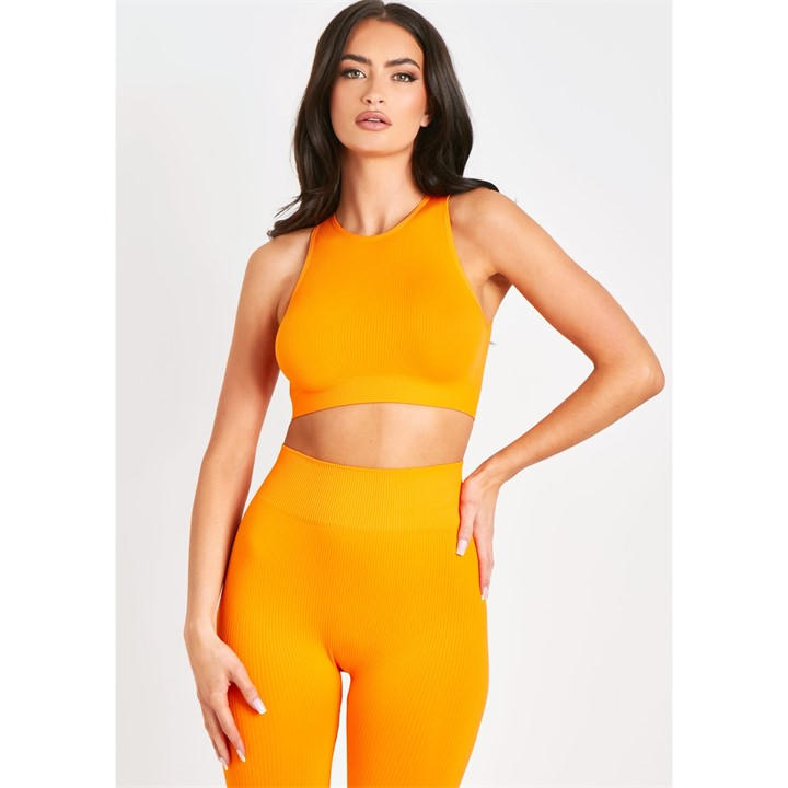 Missy Empire Women's Orange Ribbed Racer Crop Top Size 14