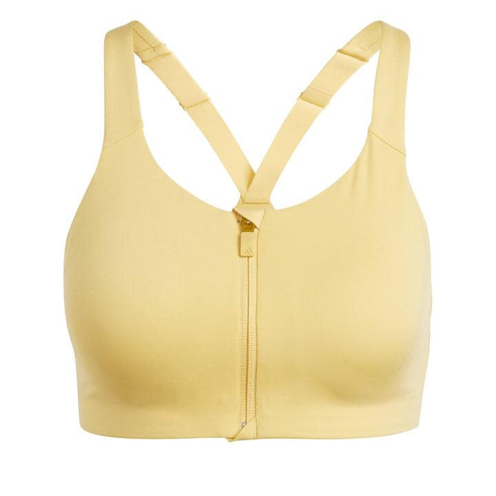Adidas Women's Yellow Tlrdim Lux Zipped Non Wired High Impact Sports Bra in Size 30C, Sports Direct