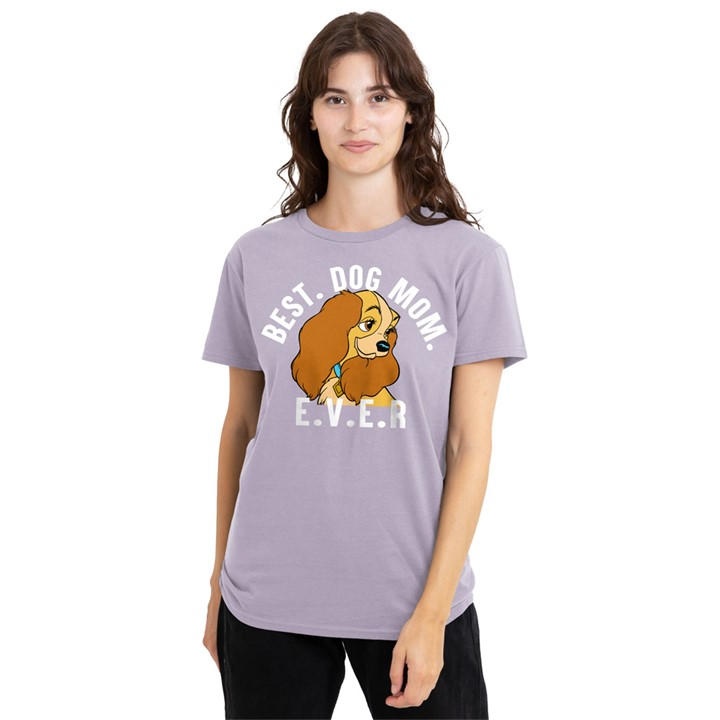 Disney Women's Purple Lady And The Tramp Best Dog Mom Ever T-Shirt Soft in Size M, Sports Direct