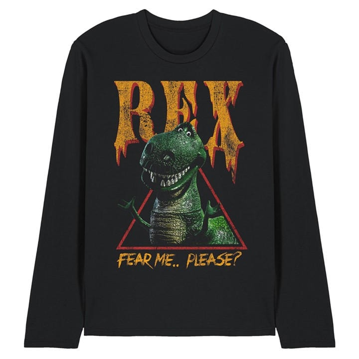 Disney Men's Black Toy Story Rex Fear Me Long Sleeve T-Shirt in Size 2XL, Sports Direct