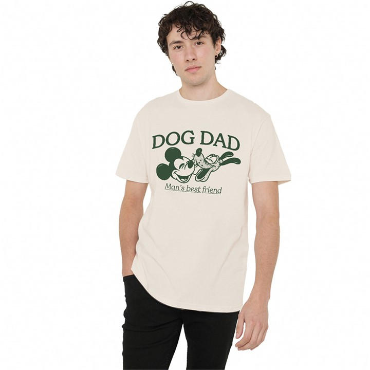 Disney Men' Beige Mickey Mouse And Pluto Dog Dad T-Shirt Natural in Size S, Sports Direct