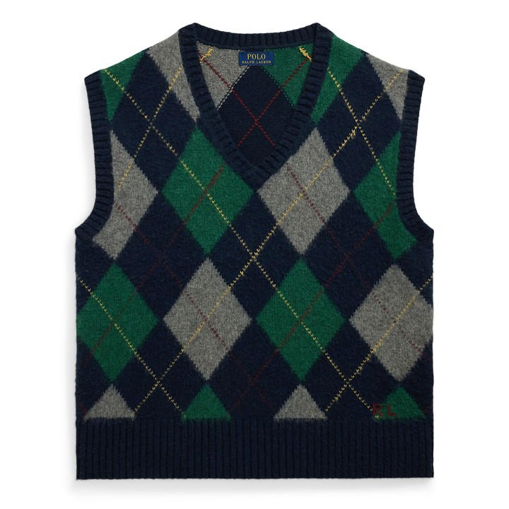 Polo Ralph Lauren Men's Blue Diamond Wool Knitted Sweater Vest in Size L, Sports Direct