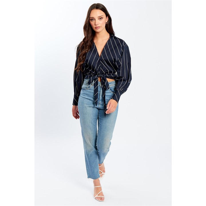 Influence Women's Blue Tie Front Long-Sleeve Patterned Shirt in Size 6, Sports Direct