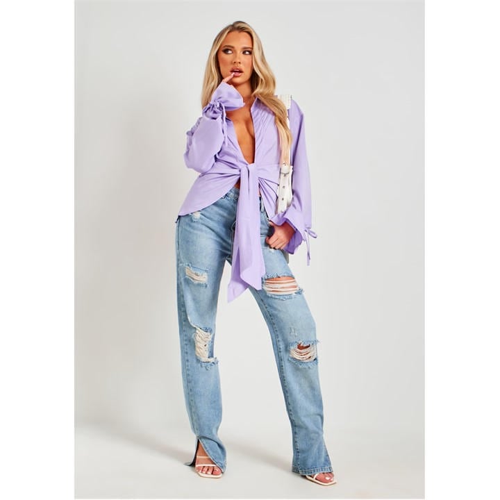 Missy Empire Women's Purple Plunge Drape Detail Shirt in Size 8, Sports Direct