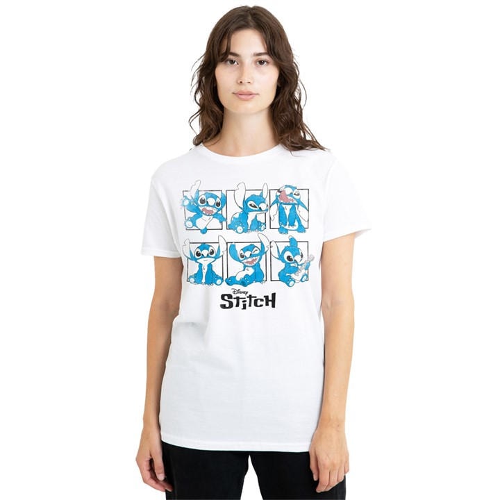 Disney Women's White Lilo And Stitch Graphic Blocks T-Shirt in Size XL, Sports Direct