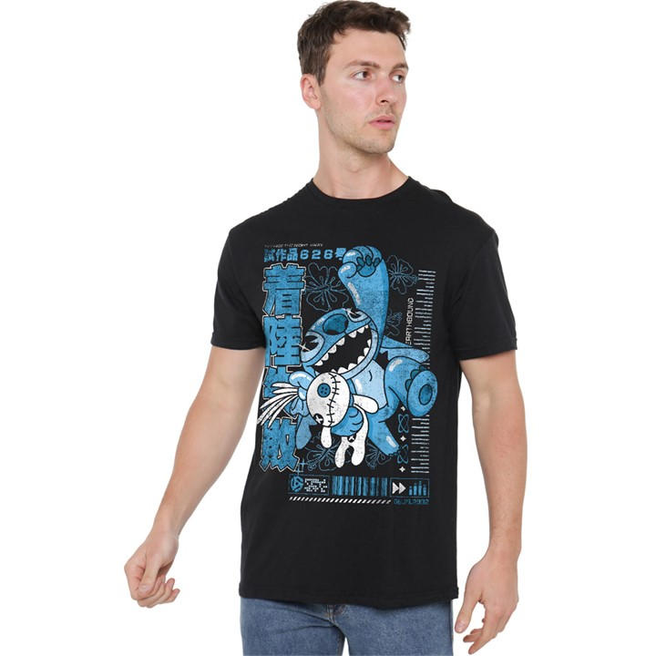 Disney Men's Black Lilo And Stitch Manga Jump T-Shirt in Size 5XL, Sports Direct