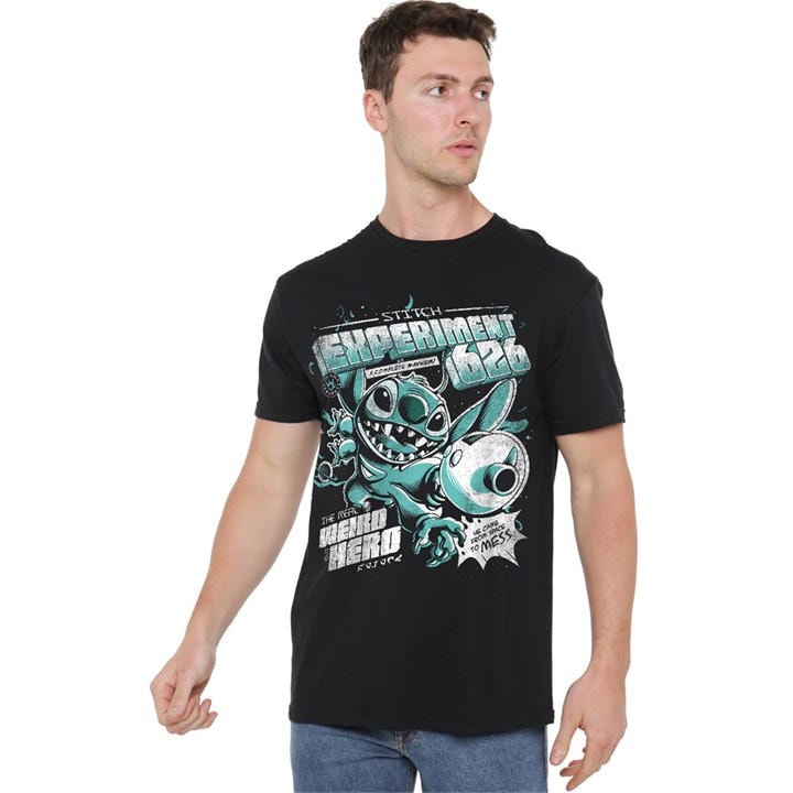 Disney Men's Black Lilo And Stitch Experi T-Shirt in Size 3XL, Sports Direct