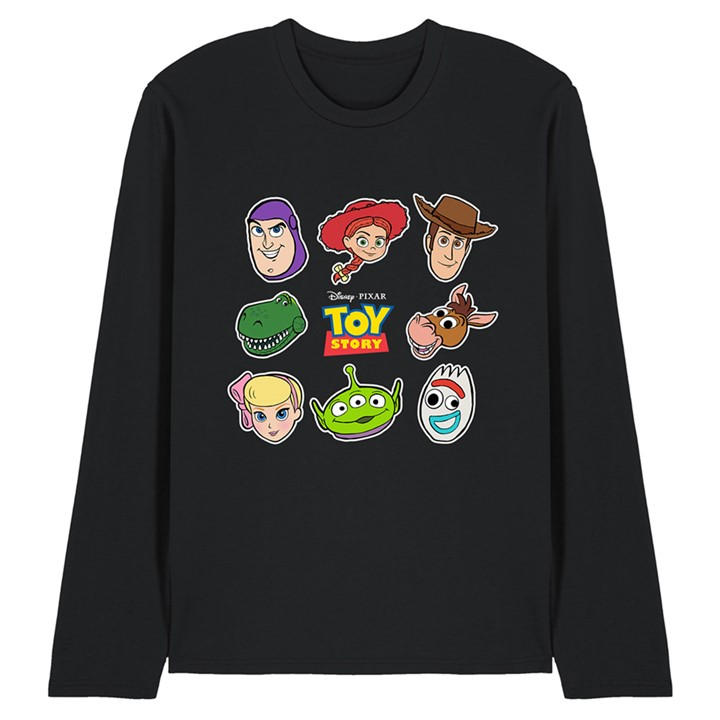 Disney Men's Black Toy Story Character Face Cutouts Long Sleeve T-Shi in Size 2XL, Sports Direct