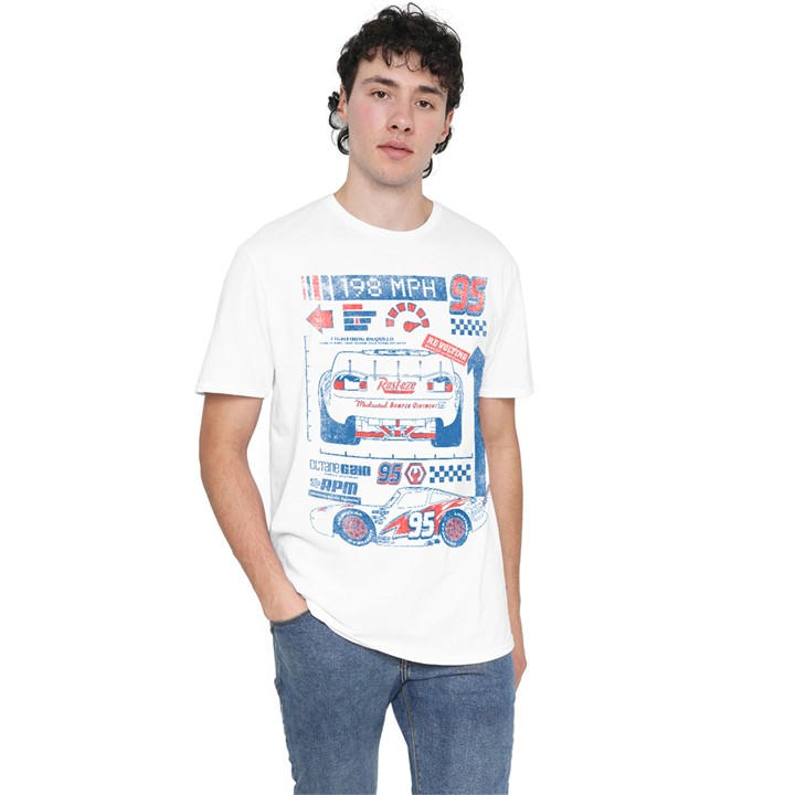 Disney Men's White Cars Lightning Mcqueen 198 T-Shirt in Size 2XL, Sports Direct