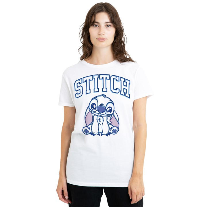 Disney Women' White Lilo And Stitch Brush Stroke Collegiate Classic T in Size S, Sports Direct