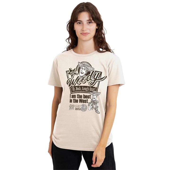 Disney Women's Beige Toy Story Woody Best In The West T Shirt Natural, Sports Direct