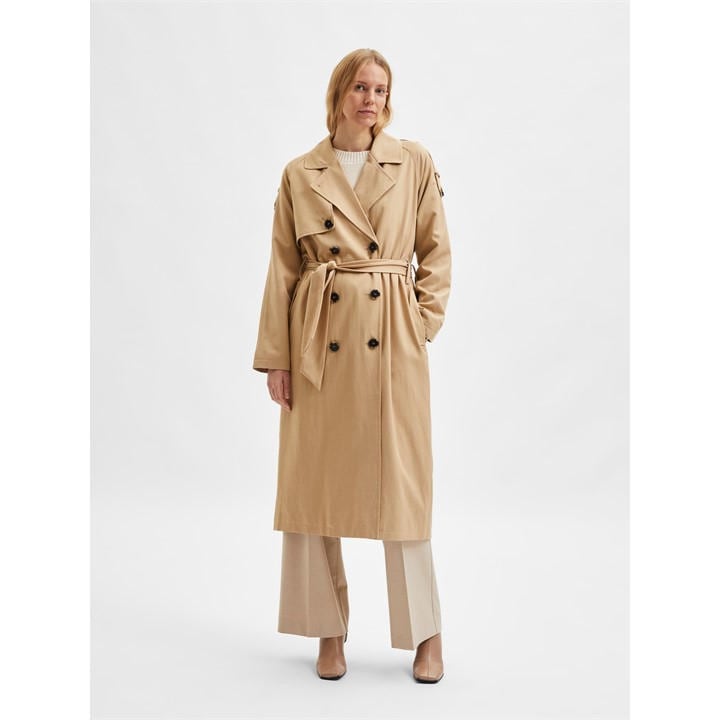 Selected Femme Women's Beige Bern Water Resistant Cotton Long Sleeve Trench Coat in Size 14, Sports Direct