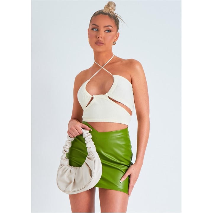 Missy Empire Women's Green V Front Leather Look Mini Skirt in Size 8, Sports Direct