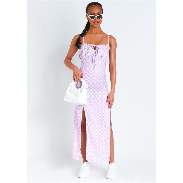 Missy Empire Women's Purple Checkerboard Print Maxi Dress in Size 8, Sports Direct