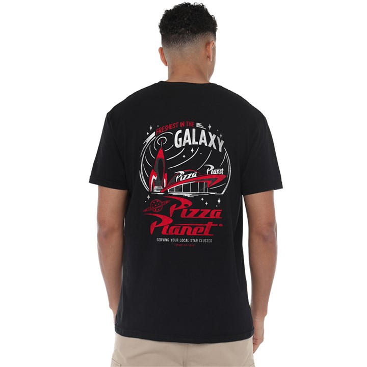 Disney Men's Black Toy Story Pizza Planet Freshest Front Back T-Shirt in Size 4XL, Sports Direct