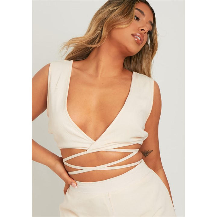 Missy Empire Women's White Linen Look Wrap Around Top in Size 14, Sports Direct