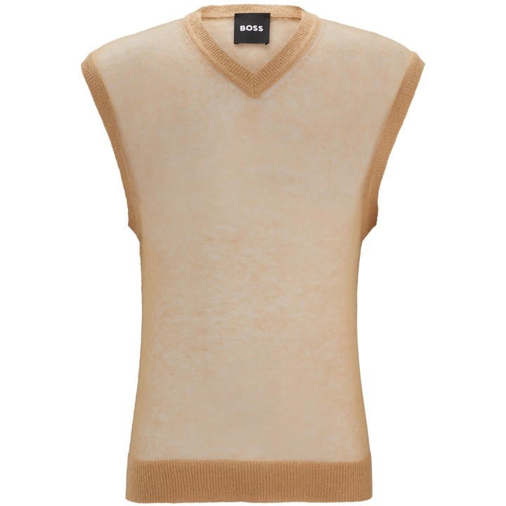Boss Men's Beige Lucid Ribbed Knitted Top in Size L, Sports Direct