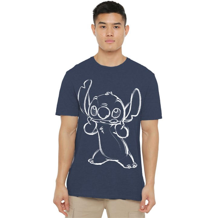 Disney Men' Blue Lilo And Stitch Sketch T-Shirt Heather Navy in Size S, Sports Direct