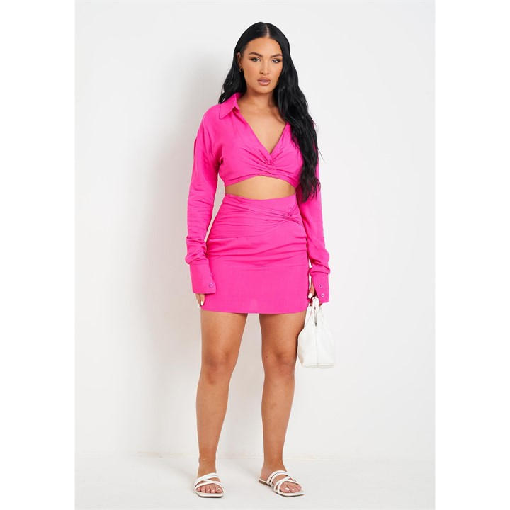 Missy Empire Women's Pink Linen Waist Detail Mini Skirt in Size 6, Sports Direct