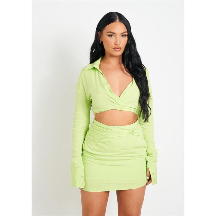Missy Empire Women's Green Linen Waist Detail Mini Skirt in Size 10, Sports Direct