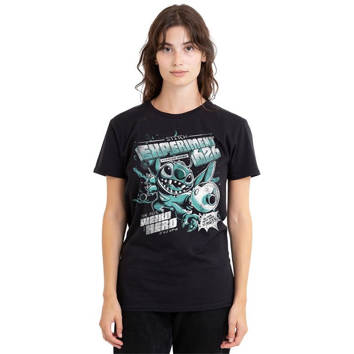 Disney Women's Black Lilo And Stitch Experimen T-Shirt in Size M, Sports Direct