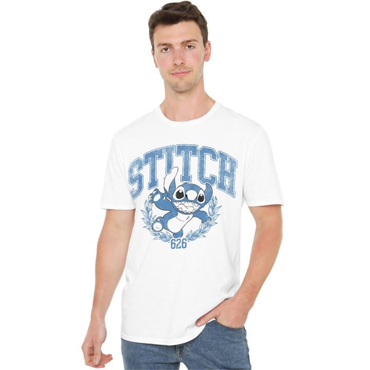 Disney Men's White Lilo And Stitch College T-Shirt in Size 4XL, Sports Direct