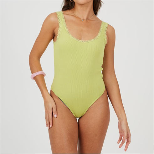 Brave Soul - Ladies Vest Bodysuit with Lace Trim