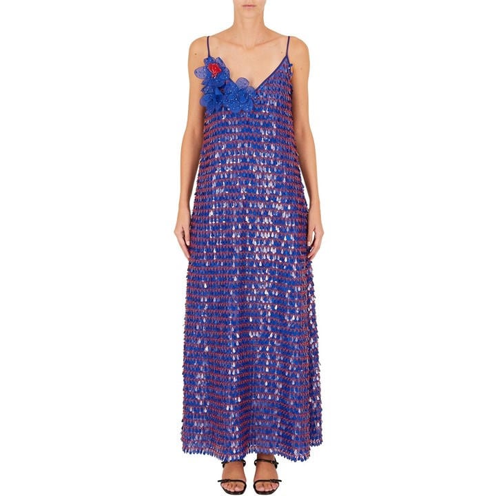 Emporio Armani Women's Blue Sequin Maxi Dress Size 12