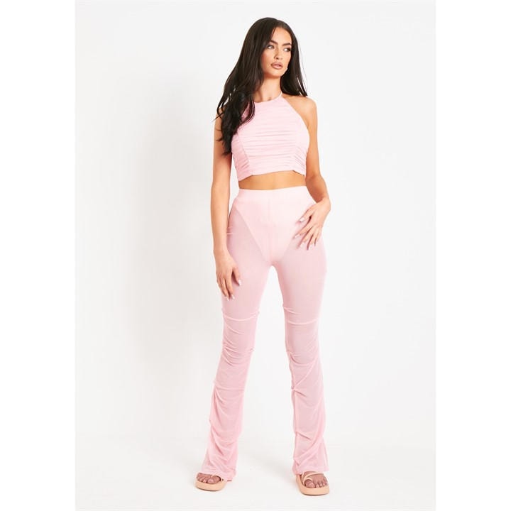 Missy Empire Women's Pink Mesh Tack Side Flare Trouser in Size 8, Sports Direct
