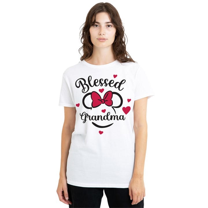 Disney Women' White Minnie Mouse Head Blessed Grandma T-Shirt in Size S, Sports Direct