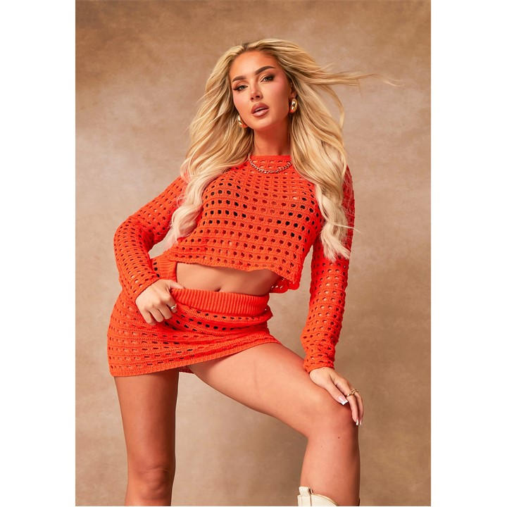 Missy Empire Women's Orange Crochet Crop Top in Size 8, Sports Direct