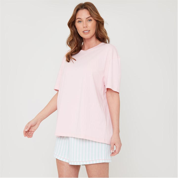 Miso Women's Pink Stripe Short-Sleeve Pyjama Set in Size 18, Sports Direct