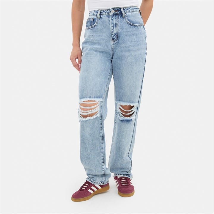 I Saw It First Women's Blue Ripped Mom Jean in Size 12, Sports Direct
