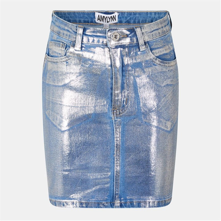 Amylynn Women's Blue Metallic Mini Denim Skirt in Size 8, Sports Direct