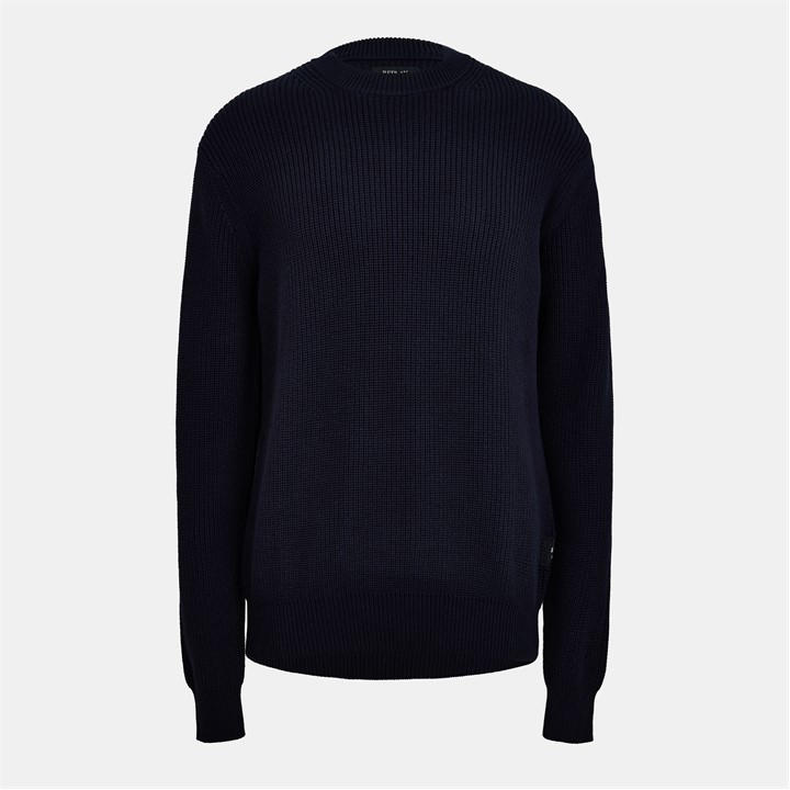 Replay Men's Blue Fisherman Cotton Crew Neck Jumper in Size M, Sports Direct