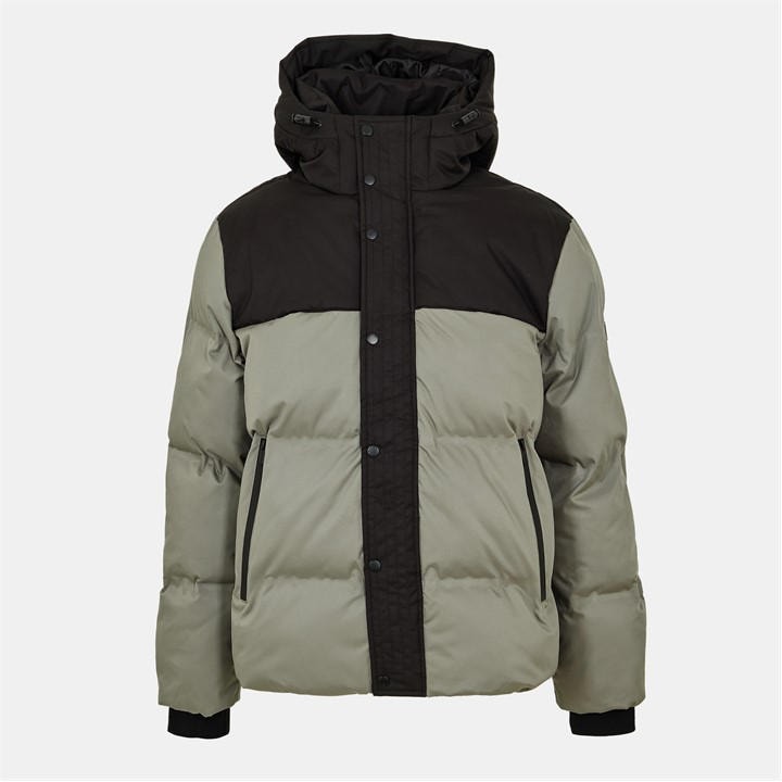 Everlast Men's Green Water Resistant Windproof Hooded Short Puffer Jacket in Size L, Sports Direct