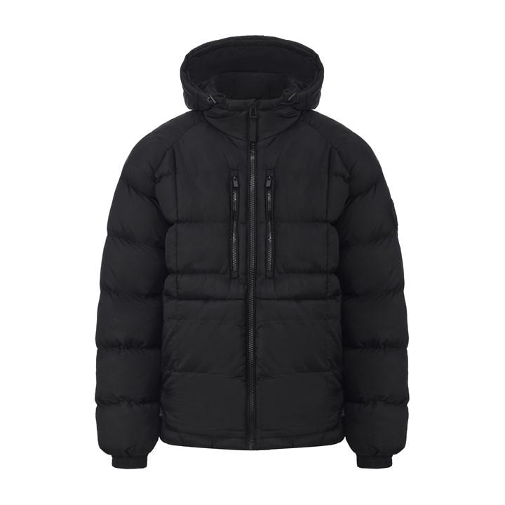 Pretty Green Men's Black Baffle Hooded Long Sleeve Short Puffer Jacket in Size XL, Sports Direct