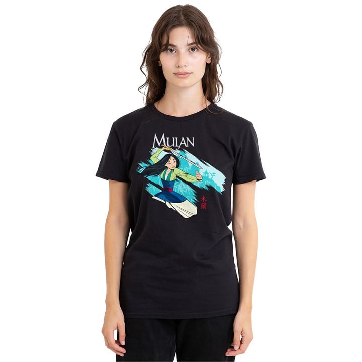 Disney Women's Black Mulan Sword In The Wind T-Shirt in Size XL, Sports Direct