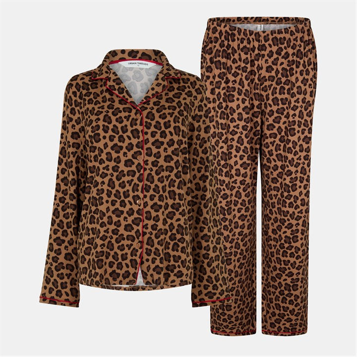 Urban Threads Women's Brown Long-Sleeve Pyjama Set in Size 8, Sports Direct