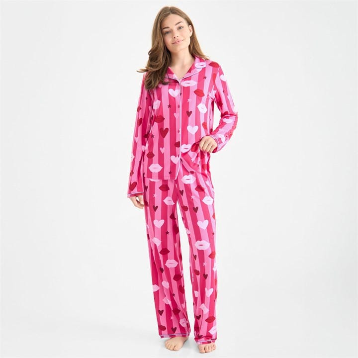 Urban Threads Women's Pink Long-Sleeve Pyjama Set in Size 8, Sports Direct