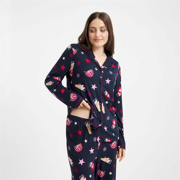 Navy Hot Choc - Urban Threads - Women's Long-Sleeve Pyjama Set