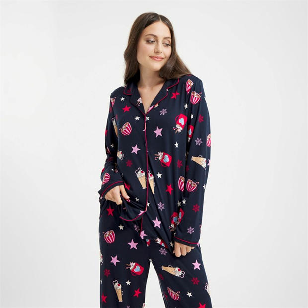 Navy Hot Choc - Urban Threads - Women's Long-Sleeve Pyjama Set