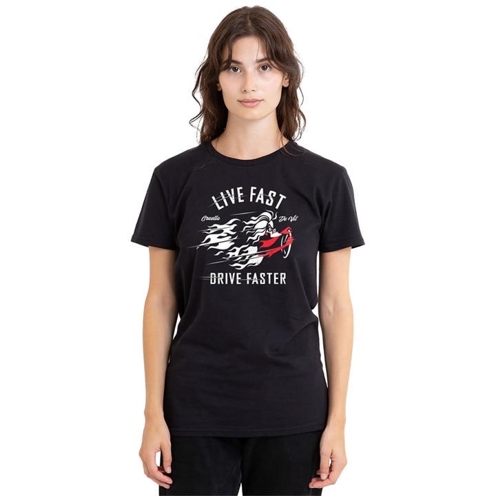 Disney Women's Black Live Fast Drive Faster With Cruella De Vil T-Shir in Size XL, Sports Direct