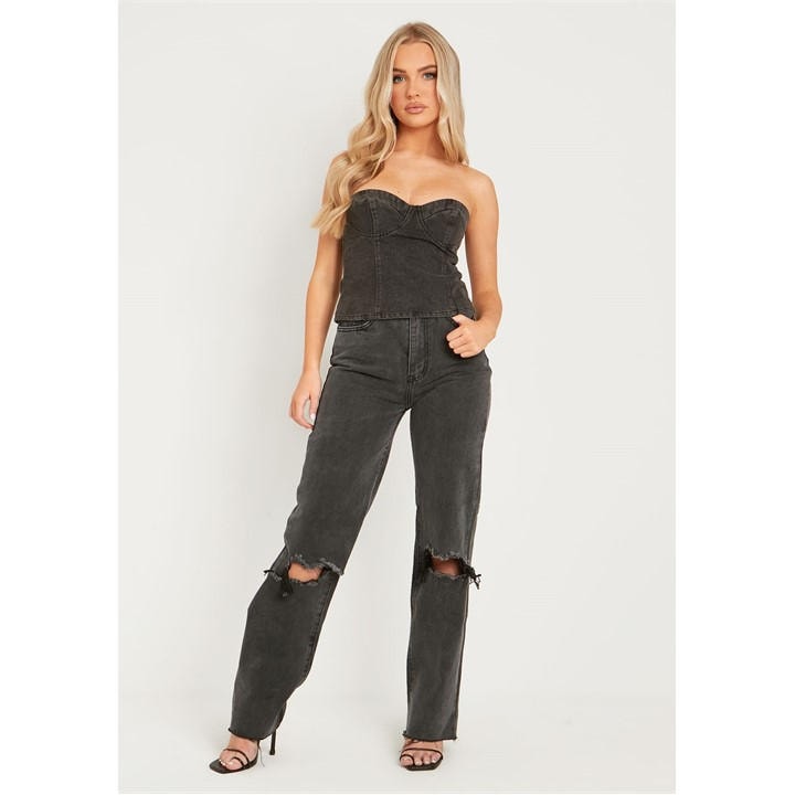 Missy Empire Women's Black Denim Corset Top in Size 4, Sports Direct