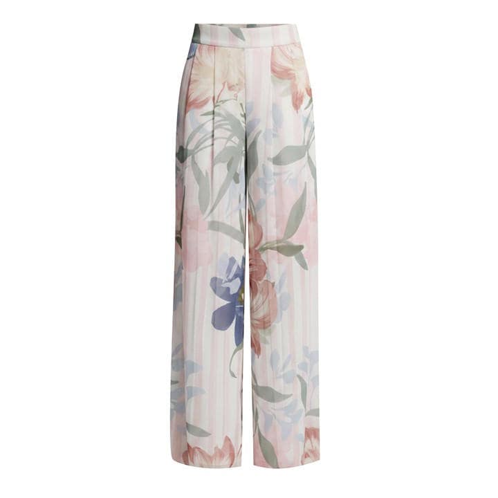 Ted Baker Women's Pink Floral Pleated Chiffon Wide Leg Trousers in Size 12, Sports Direct