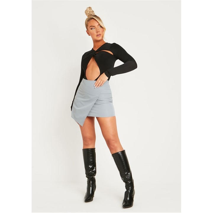Missy Empire Women's Grey Wrap Tailor Mini Skirt in Size 6, Sports Direct