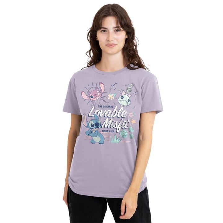 Disney Women's Purple Lilo And Stitch Lovable Misfit Classic T Shirt So in Size L, Sports Direct