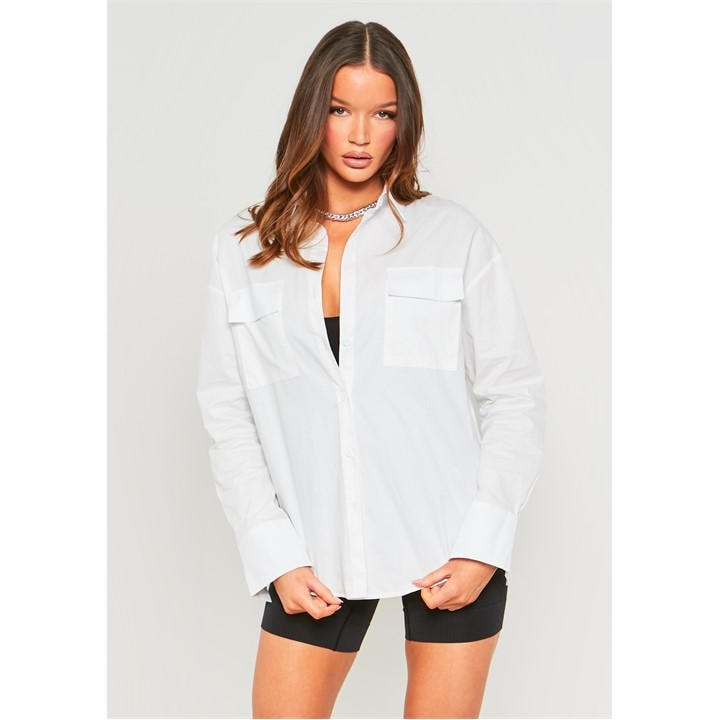 Missy Empire Women's White Oversized Shirt With Pocket Detail in Size 6, Sports Direct