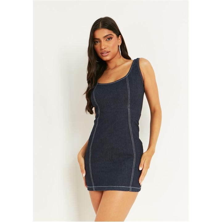 Missy Empire Women's Blue Denim Contrast Seam Mini Dress in Size 6, Sports Direct